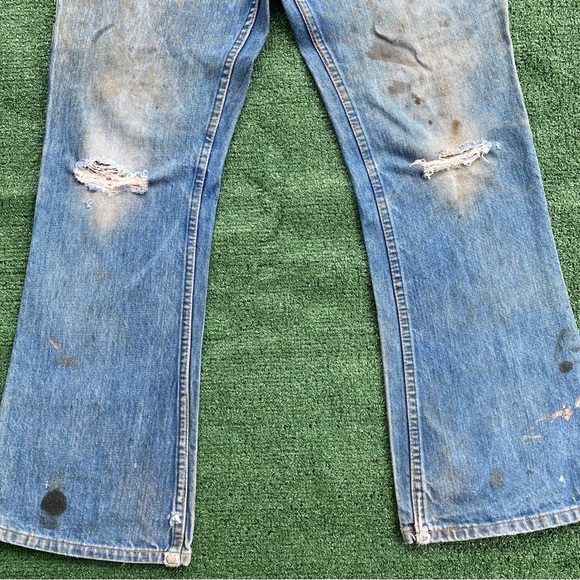 VTG 70s Levi’s Big E Orange Tab Bell Bottom Jeans Men’s 32x29 Distressed - Picture 3 of 13